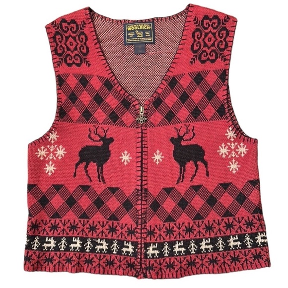 Vintage Woolrich sweater vest with reindeer and snowflakes Size Small - Picture 1 of 14